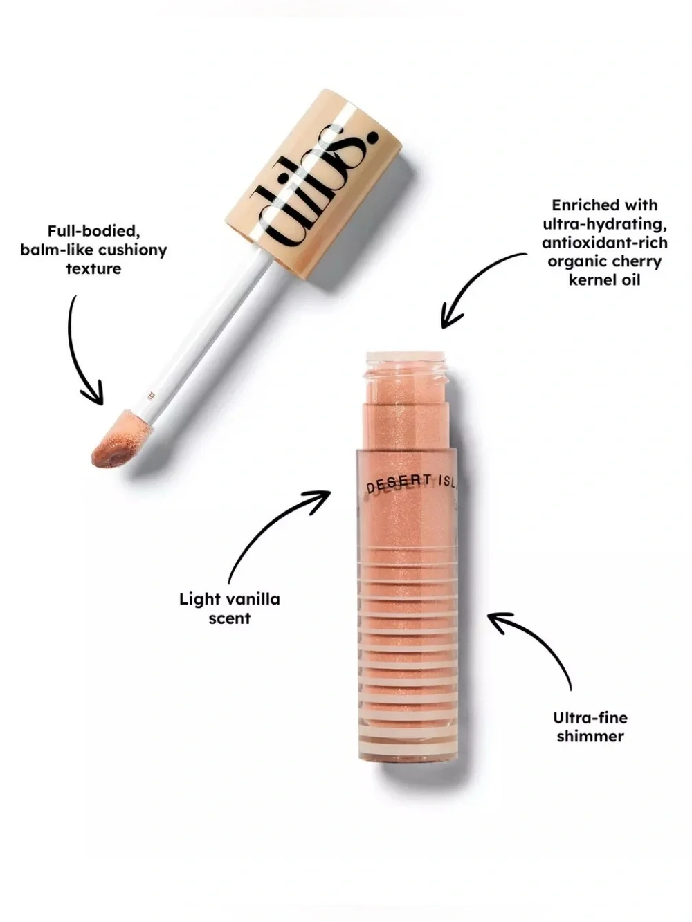 Dibs Go To Glossy Lip Balm - Shade: Kiss Me Quick Peachy Shimmer NIB